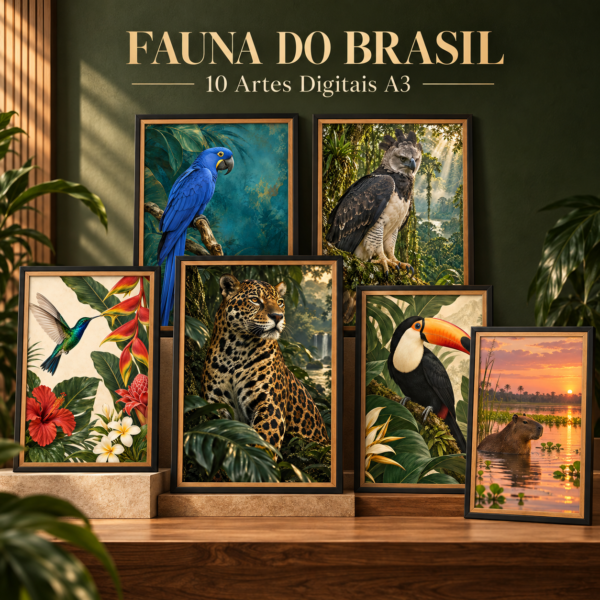 Coleção Fauna do Brasil — 10 Artes Digitais para Quadros